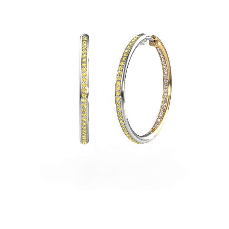 Hoop earrings Sina 25mm 585 white gold yellow sapphire 1.1 mm