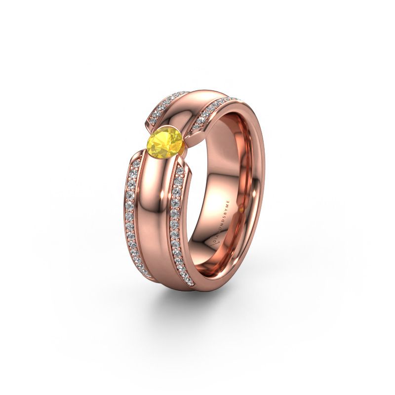 Trouwring WHR0575L 585 rosé goud gele saffier ±7 x 2 mm