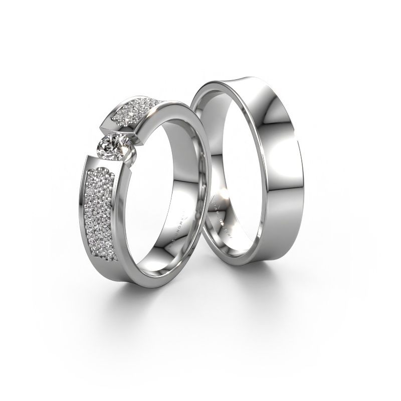 Trauringe set WH2100LM ±5x2 mm 14 Karat Weißgold Diamant 0.25 crt