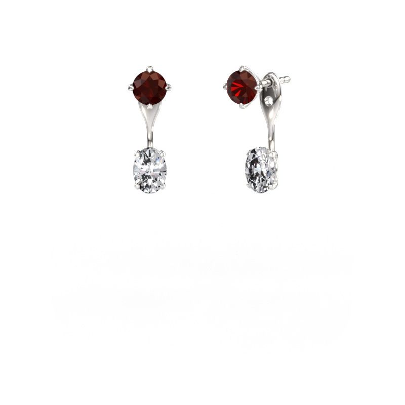 Drop earrings Kate RND-OVL 585 white gold garnet 5 mm