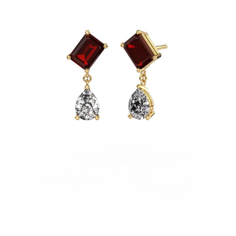 Boucles d'oreilles Toi et Moi EME PER 585 or jaune grenat 8x6 mm