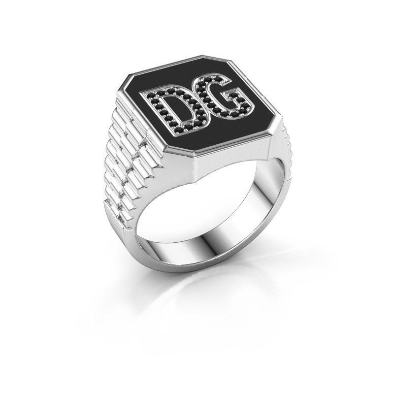 Image of Rolex style ring Stephan 3 950 platinum black diamond 0.006 crt