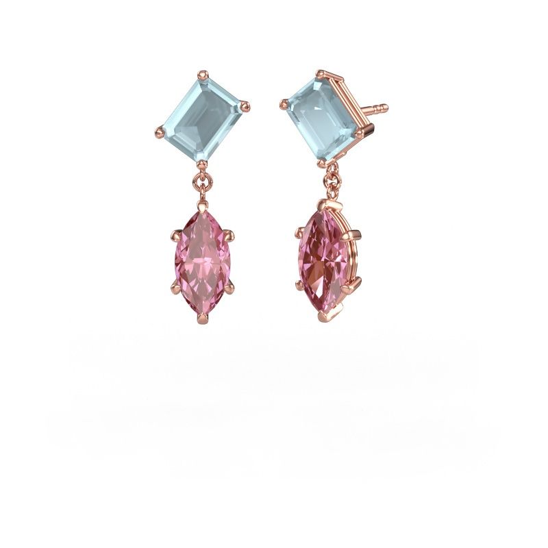 Pendants d'oreilles Toi et Moi EME MRQ 585 or rose aigue-marine 8x6 mm