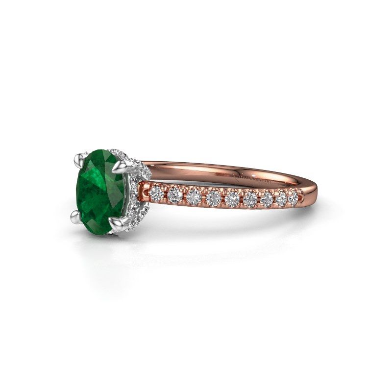 Image of Engagement ring saskia 1 ovl<br/>585 rose gold<br/>Emerald 7x5 mm