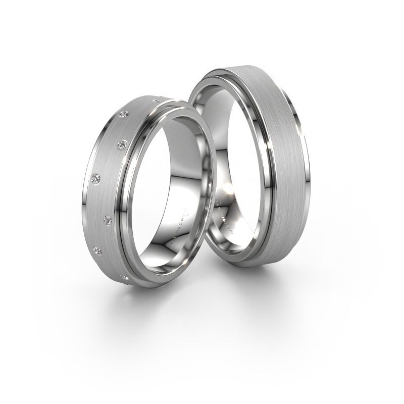 Wedding rings set WH2134LM ±0.20x0.08 in 14 Carat white gold diamond 0.008 crt