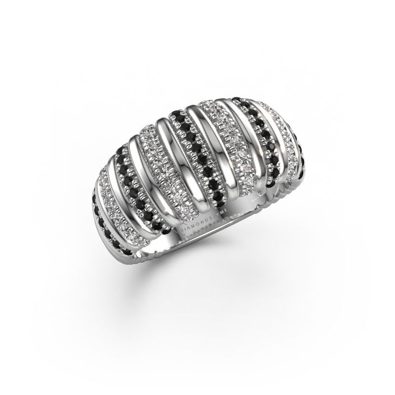 Ring Dawn 10mm 585 witgoud zwarte diamant 0.46 crt