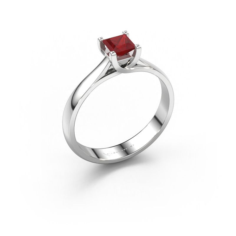 Aanzoeksring Mia Square 950 platina robijn 4 mm