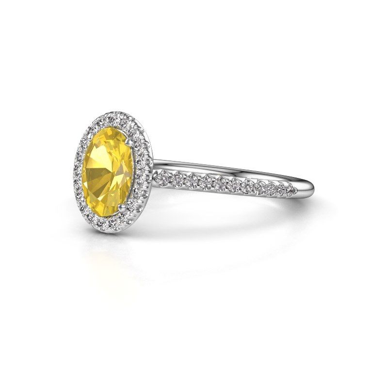 Image of Engagement ring seline ovl 2<br/>585 white gold<br/>Yellow sapphire 7x5 mm
