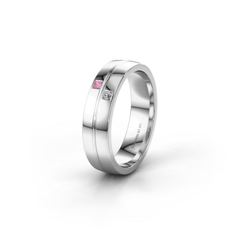Afbeelding van Trouwring WH0231L25BP<br/>950 platina ±5x2 mm<br/>Roze saffier
