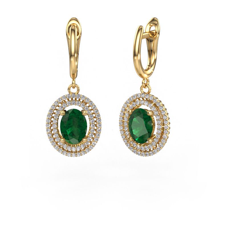 Pendants d'oreilles Karren 585 or jaune emeraude 8x6 mm