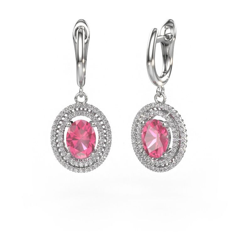 Pendants d'oreilles Karren 585 or blanc saphir rose 8x6 mm