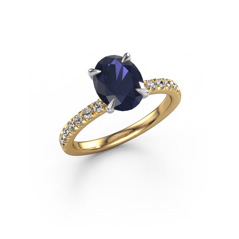 Engagement ring Crystal OVL 2 585 gold sapphire 9x7 mm