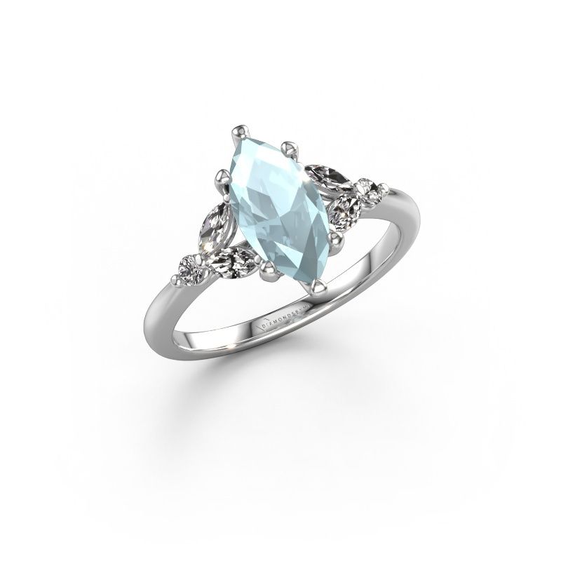 Verlovingsring Megan MRQ 585 witgoud aquamarijn 11x5.5 mm