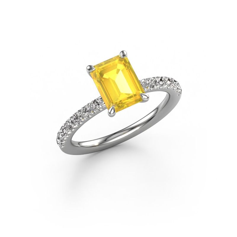 Engagement ring Crystal EME 2 950 platinum yellow sapphire 8x6 mm