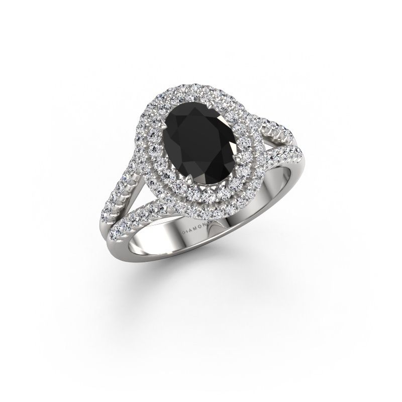 Verlovingsring Elvie OVL 585 witgoud zwarte diamant 1.935 crt