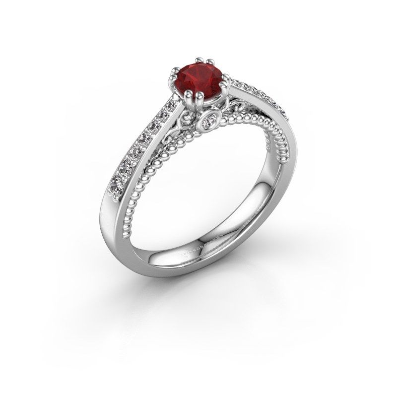 Afbeelding van Verlovingsring Rozella<br/>585 witgoud<br/>Robijn 4.2 mm