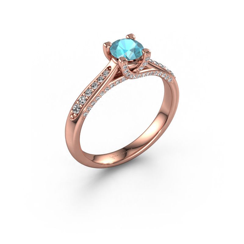 Bague de fiançailles Mia 3 585 or rose topaze bleue 5 mm