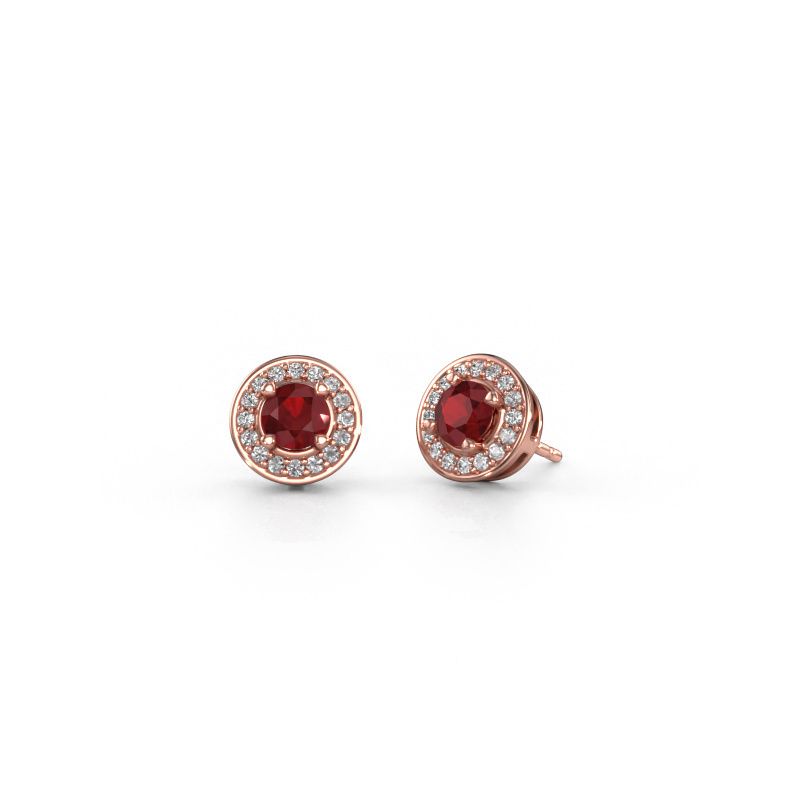 Oorknopjes Agaat 585 rosé goud robijn 5 mm