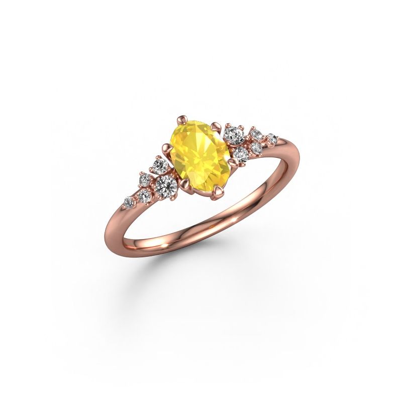 Ring Royce OVL 585 rosé goud gele saffier 7x5 mm