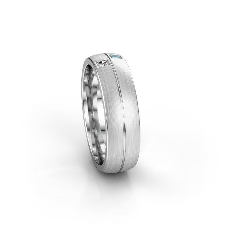 Afbeelding van Trouwring WH0250L26BM 585 witgoud aquamarijn ±6x2 mm