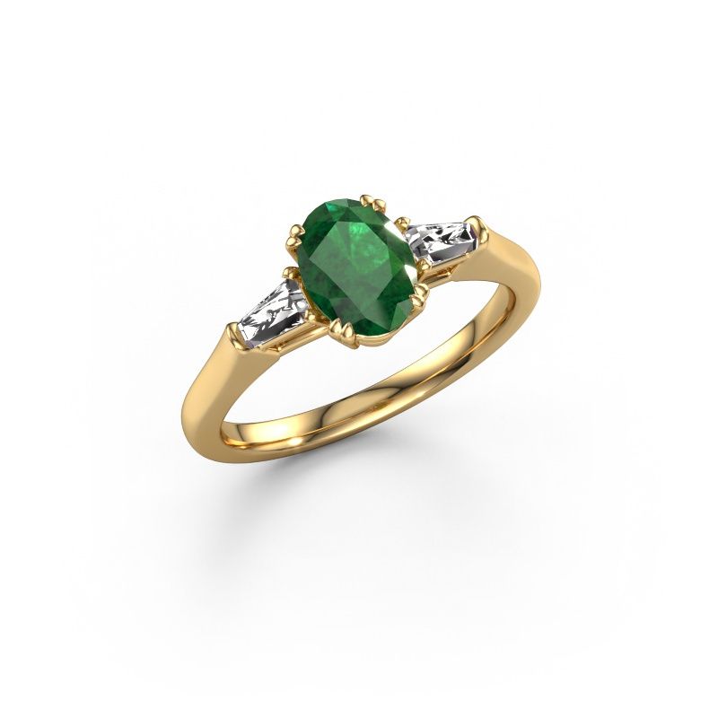 Bague de fiançailles Indy OVL 585 or jaune emeraude 8x6 mm