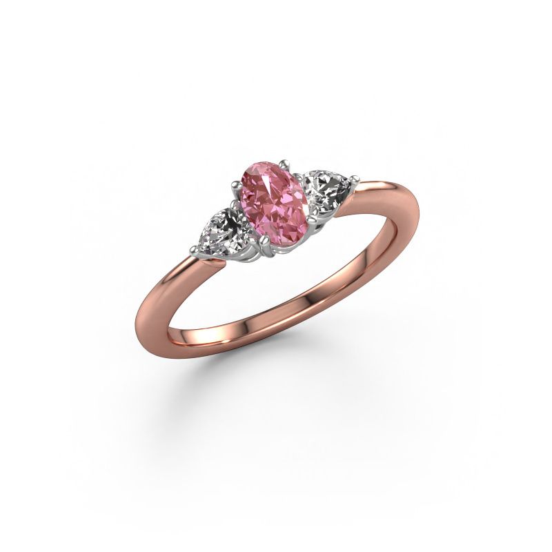Engagement ring Chanou OVL 585 rose gold pink lab grown diamond 7x5 mm