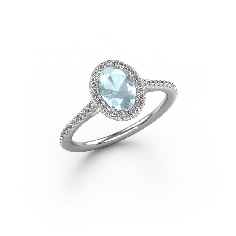 Bague de fiançailles Seline ovl 2 585 or blanc aigue-marine 7x5 mm