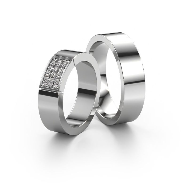 Trauringe set WHR0057LM16BP ±6x2 mm 14 Karat Gold Diamant 0.01 crt
