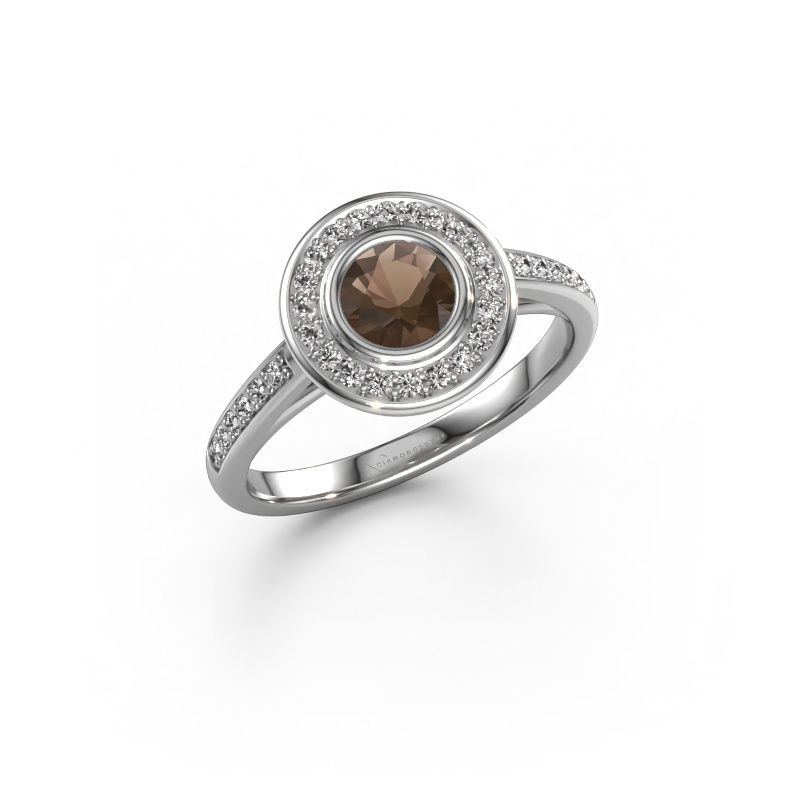 Engagement ring Noud 2 RND 585 white gold smokey quartz 5 mm