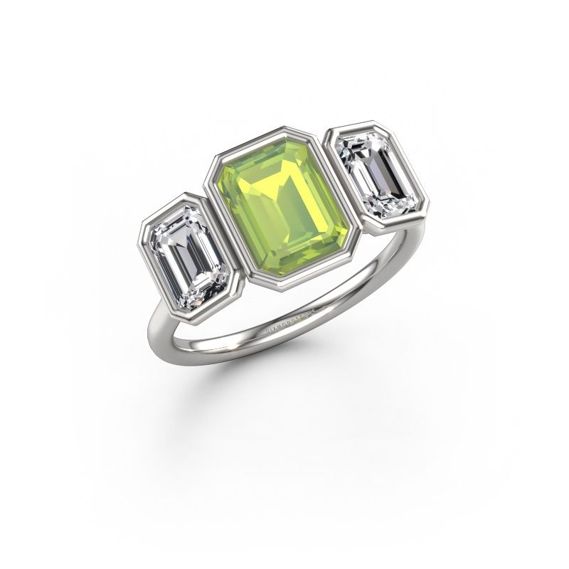 Bague de fiançailles Lavon 3 EME 585 or blanc péridot 8x6 mm