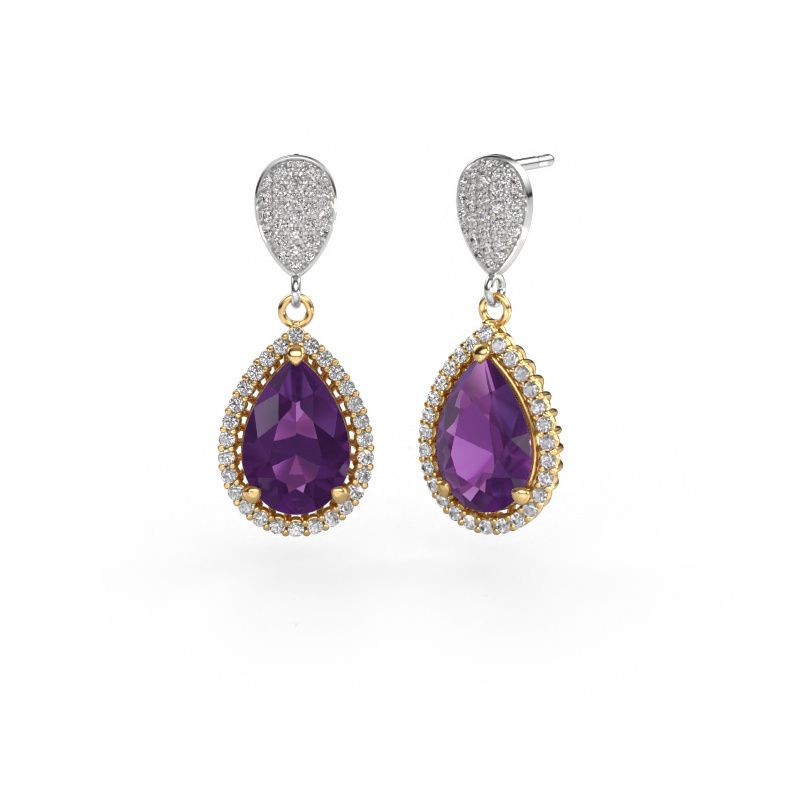 Pendants d'oreilles Tilly per 2 585 or jaune améthyste 12x8 mm