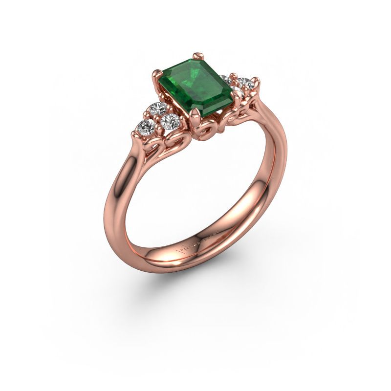 Verlobungsring Myrna EME 585 Roségold Smaragd 6x4 mm