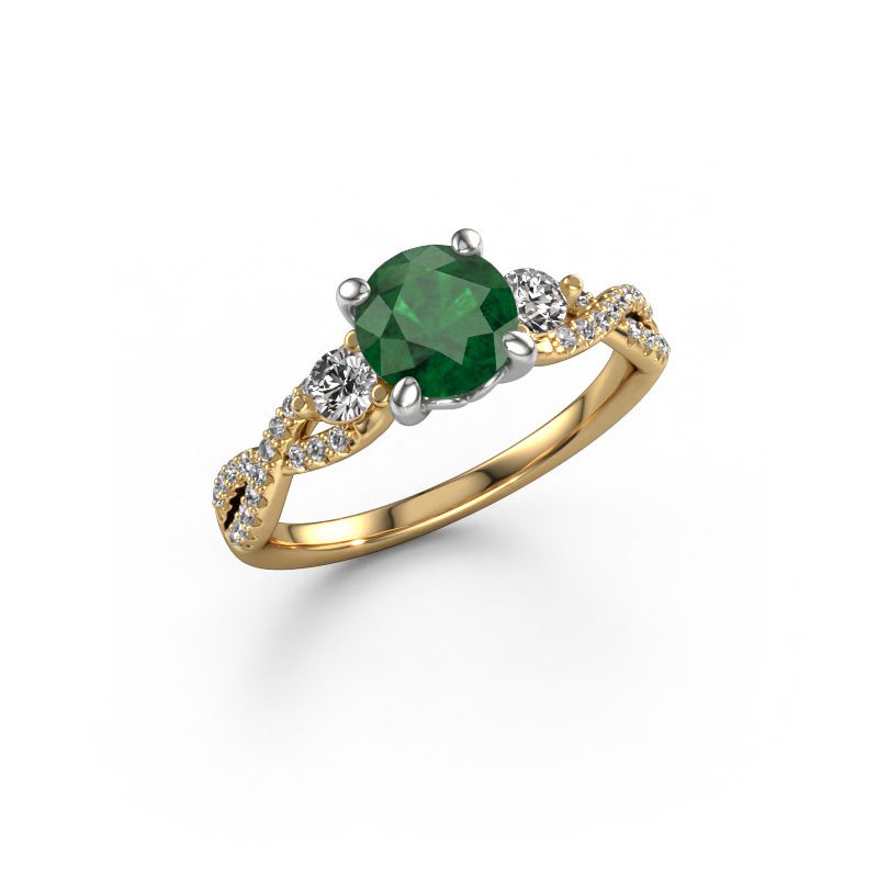 Verlovingsring Marilou RND 585 goud smaragd 6.5 mm