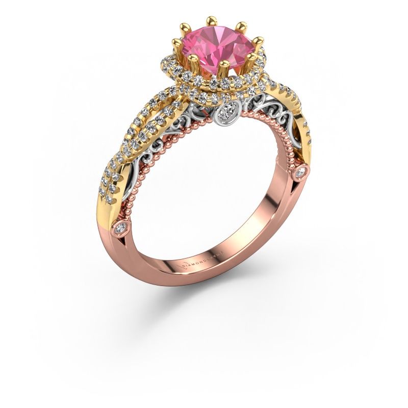 Verlovingsring Lysanne 585 rosé goud roze saffier 6.5 mm