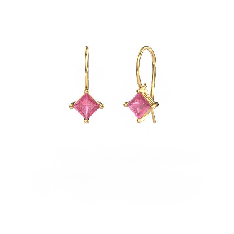 Drop earrings Cleo SQR 585 gold pink sapphire 5.5 mm