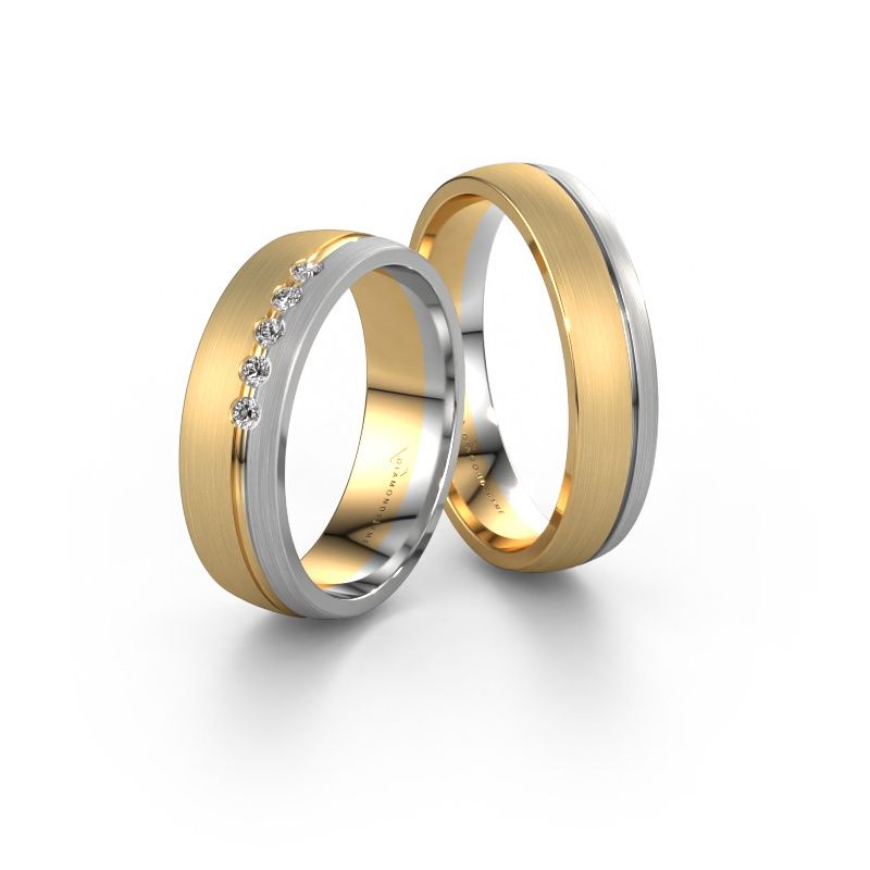 Wedding rings set WH0323LM25AM ±5x1.7 mm 14 Carat gold diamond 0.02 crt