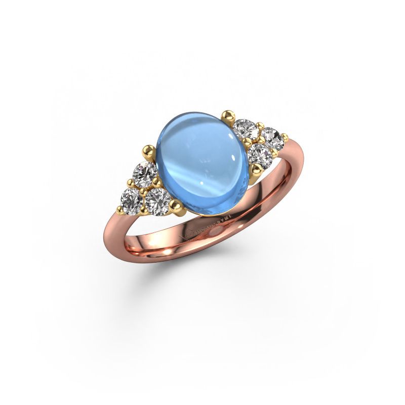 Ring Clarice 585 Roségold Blau Topas 10x8 mm