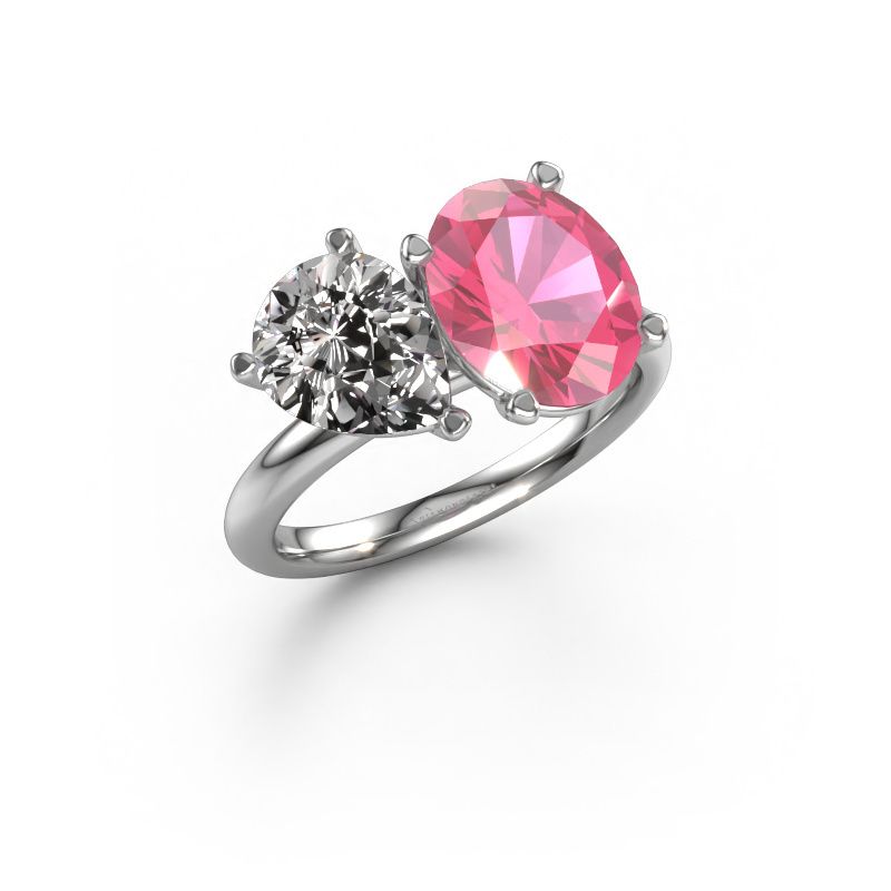 Bague de fiançailles Toi et Moi OVL-PER 585 or blanc saphir rose 8x6 mm