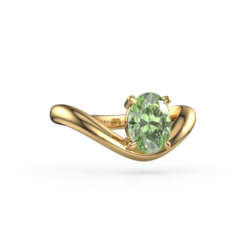 Engagement ring Femke OVL 585 gold green lab grown diamond 8x6 mm