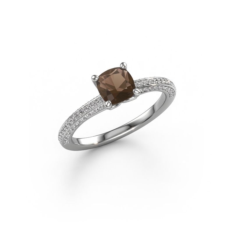 Engagement ring Elenore cus 585 white gold smokey quartz 5.5 mm