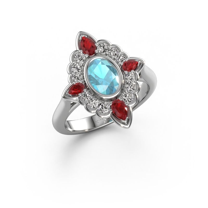 Bague de fiançailles Door 585 or blanc topaze bleue 7x5 mm