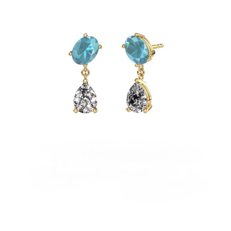 Boucles d'oreilles Toi et Moi OVL-PER 585 or jaune topaze bleue 8x6 mm