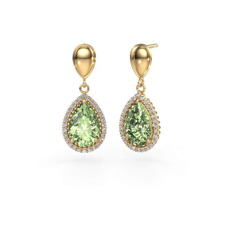 Drop earrings Tilly per 1 585 gold green lab grown diamond 12x8 mm