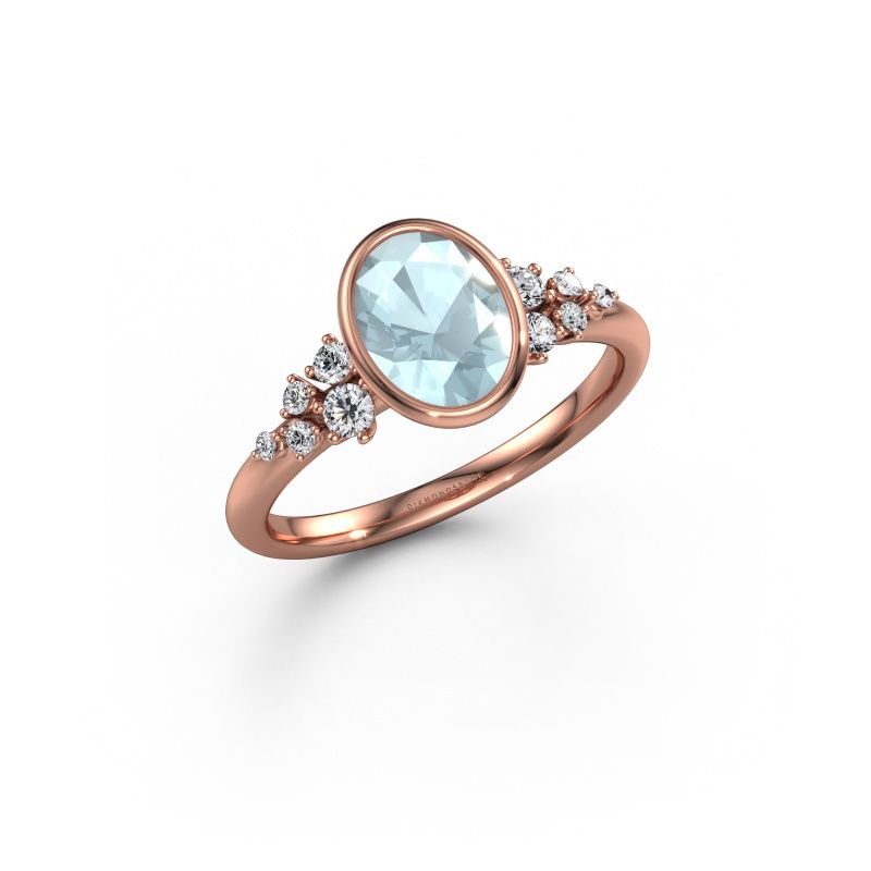 Bague de fiançailles Aliyah OVL 585 or rose aigue-marine 8x6 mm