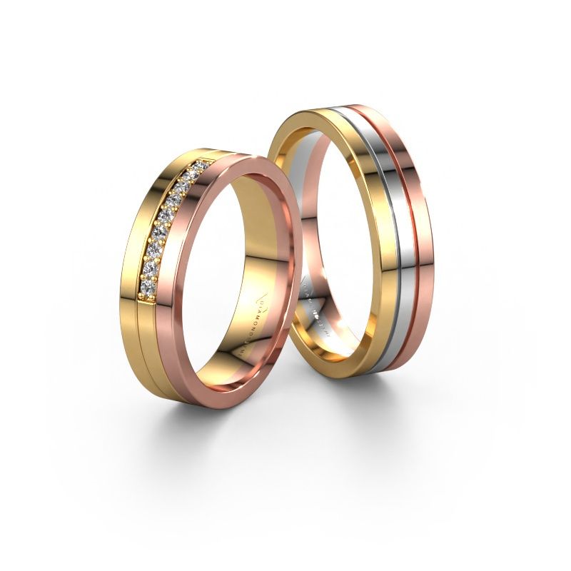 Wedding rings set WH0413LM15AP ±5 x 1.7 mm 14 Carat white gold diamond 0.012 crt