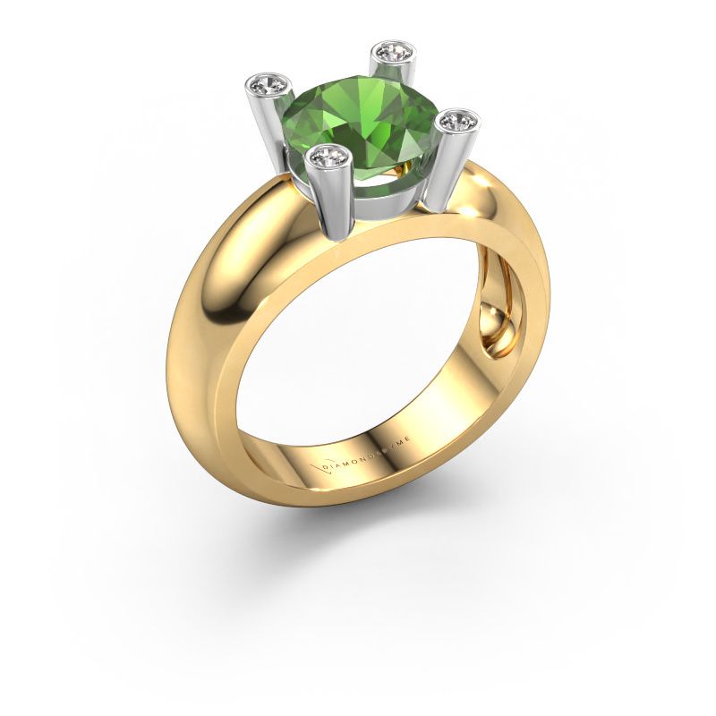 Bague Tamara RND 585 or jaune vert tourmaline 8 mm