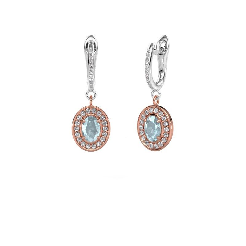 Afbeelding van Oorhangers Layne 2<br/>585 rosé goud<br/>Aquamarijn 7x5 mm