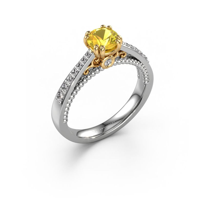 Engagement ring Rozella 585 white gold yellow sapphire 5.5 mm
