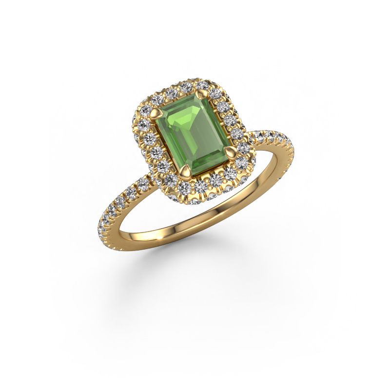 Bague de fiançailles Talitha EME 585 or jaune vert tourmaline 7x5 mm