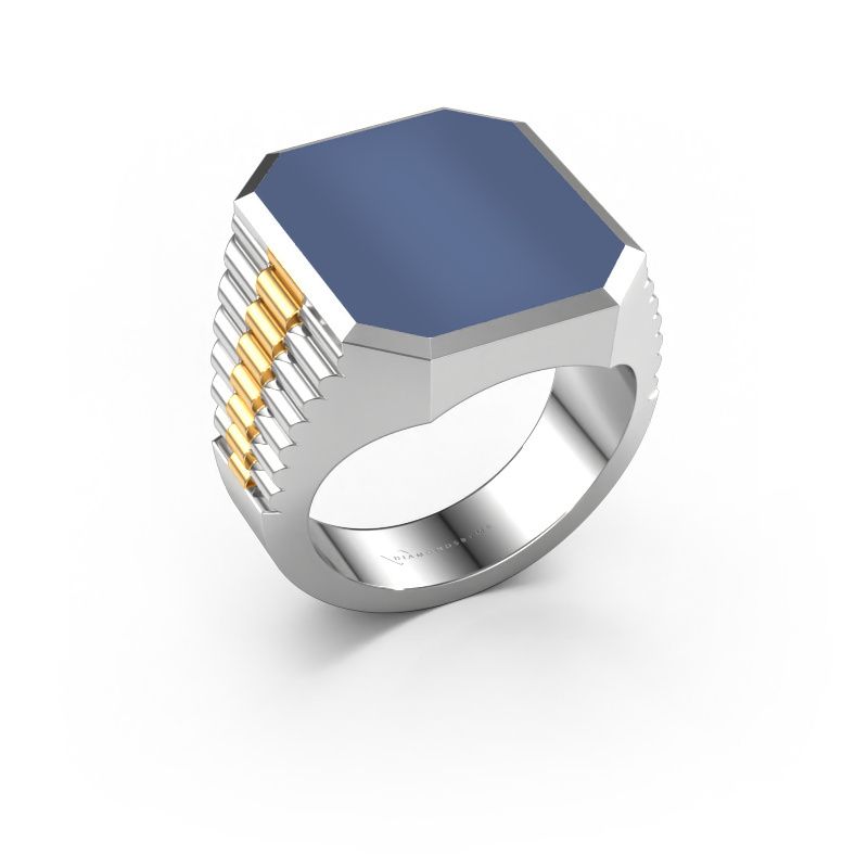 Siegelring Brent 5 585 Weißgold Blau Lagenstein 18x15 mm